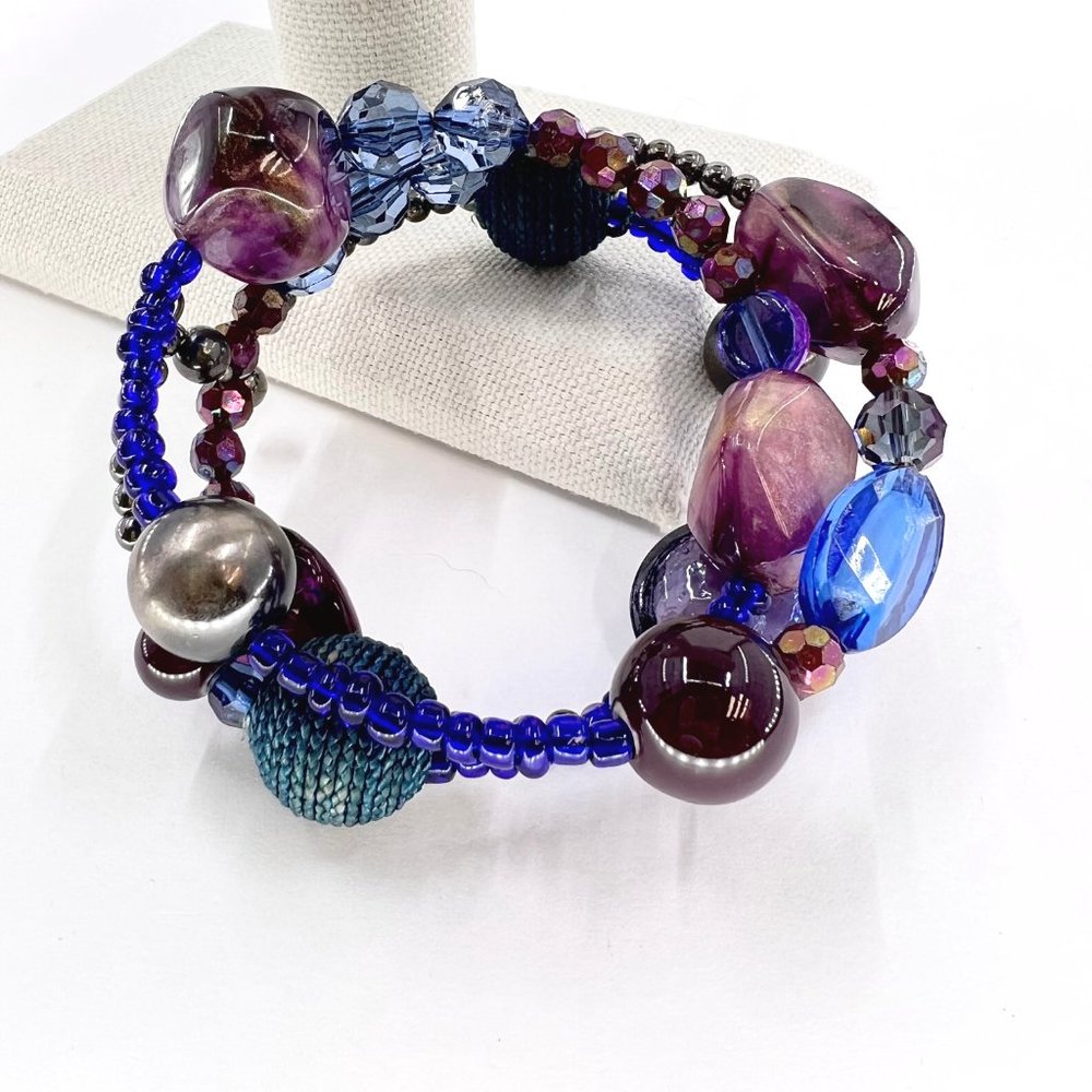 NWOT – BOHO Beaded Multi Color Gunmetal Tone Wire Wrap One Size Bracelet - Picture 3 of 6